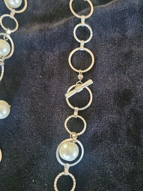 Silver Pearl Link Toggle Necklace - Women Jewelry